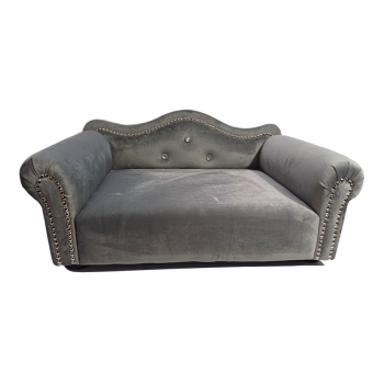 Szare legowisko kanapa dla psa kota wykończenie srebrne