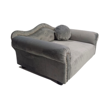 Szare legowisko kanapa dla psa kota wykończenie srebrne