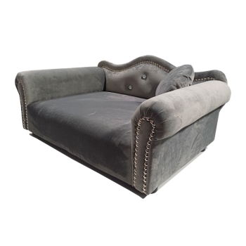 Szare legowisko kanapa dla psa kota wykończenie srebrne