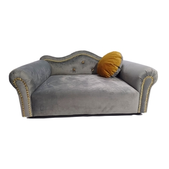 Szare legowisko kanapa dla psa kota wykończenie złote